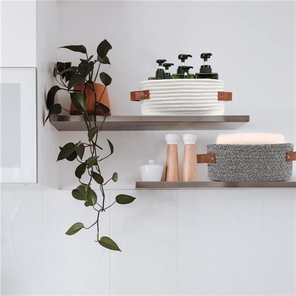 Small Woven Basket, Mini Cotton Rope Storage Basket, Tiny White Basket, Shelf - Picture 5 of 6